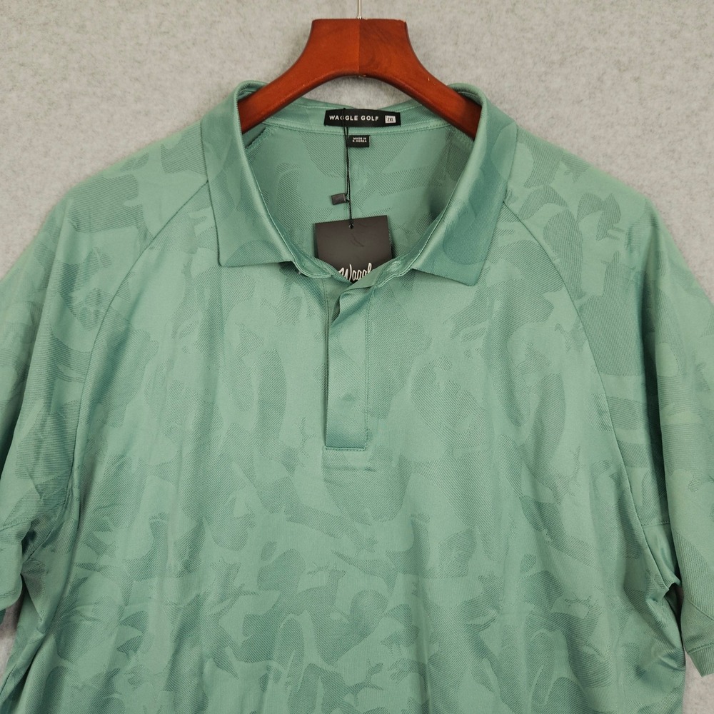Waggle Golf Mens Deer Camp Camo Jacquard Polo Shirt Sage Green 2XL New